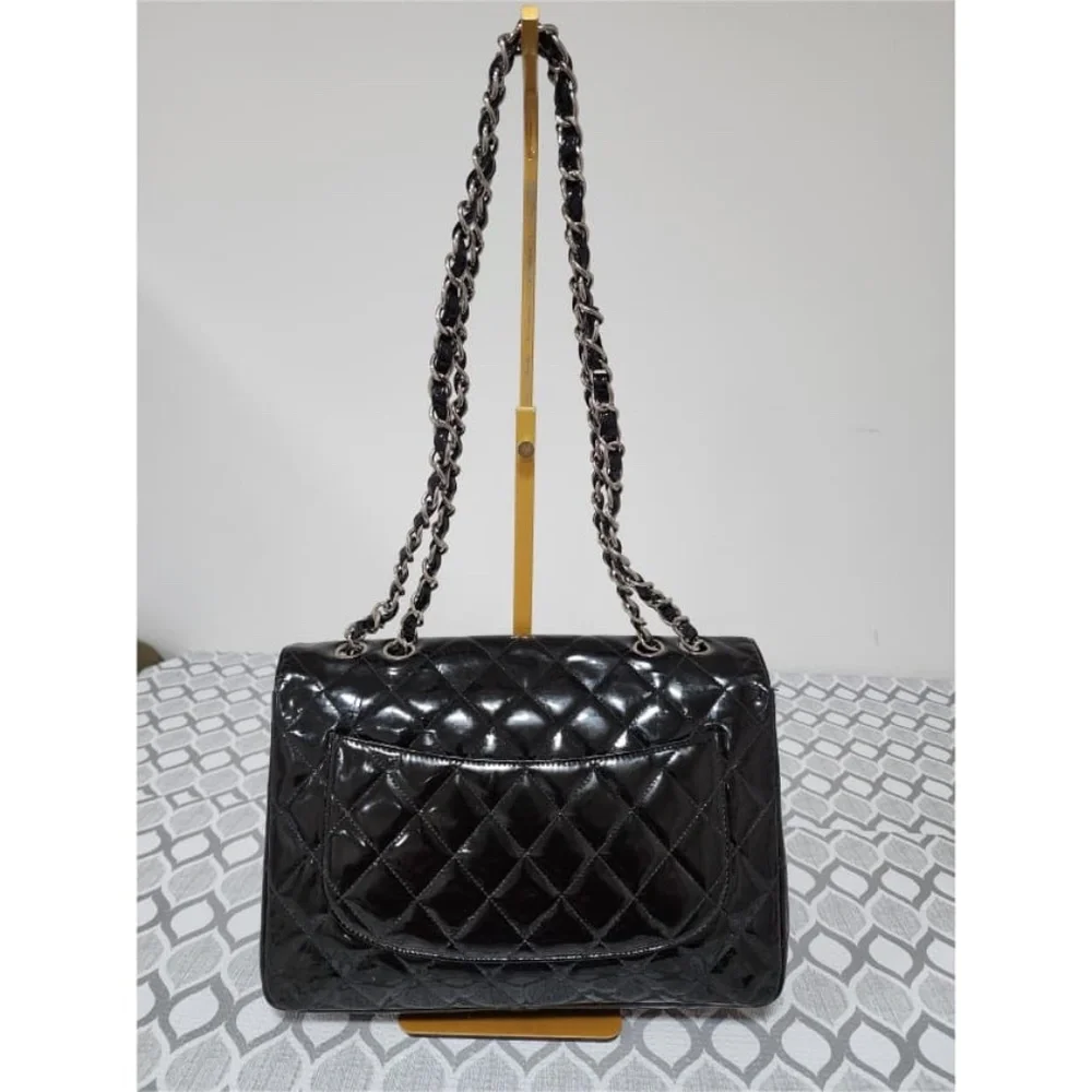 Authentic Chanel Quilted Patent Leather Maxi Classic Single Flap Bag